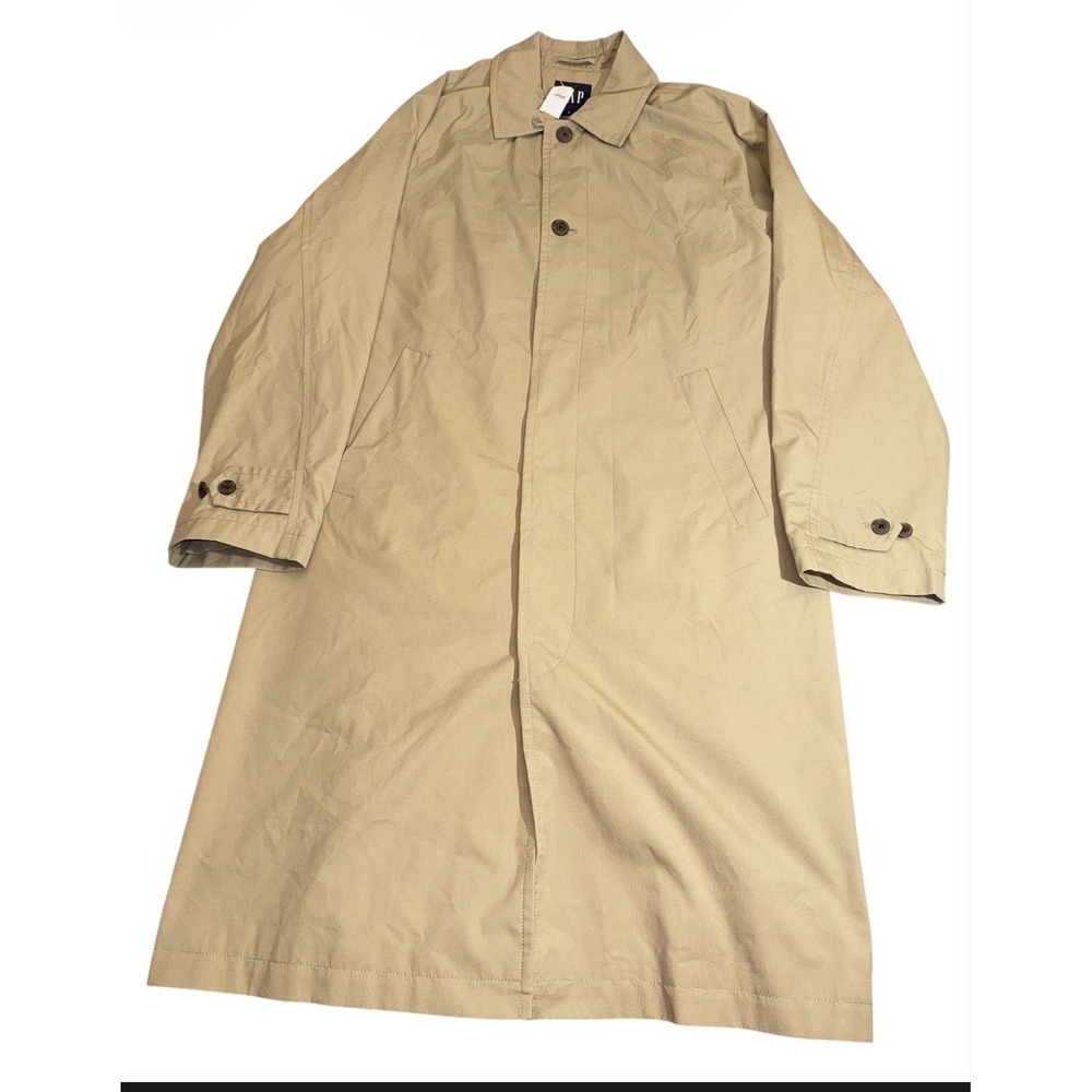 GAP Women's Trench Coat Beige Water Resistant Front Pockets Button NEW NWT Sz L